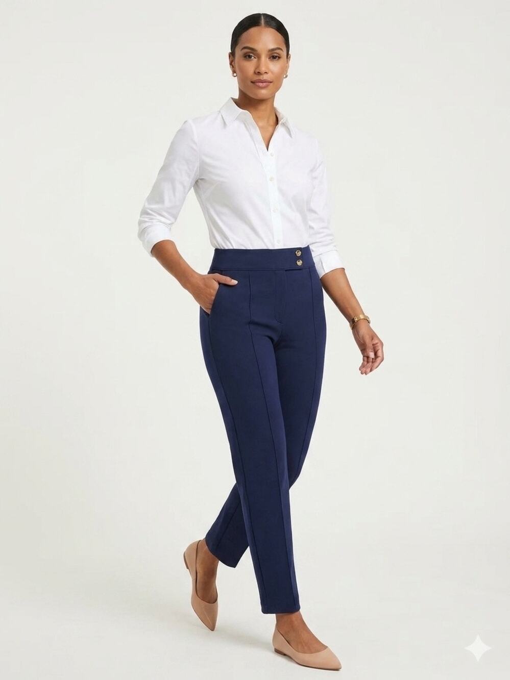 Spanx Perfect Women's Pant Ponte Tab Front Navy Dress Pants Straight Leg XL